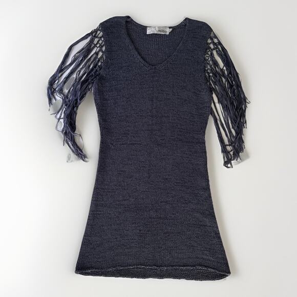 Miilla Knit Tunic Mini Dress Gray Boho Festival Chic Fringed Sleeves Women's L - Picture 8 of 12